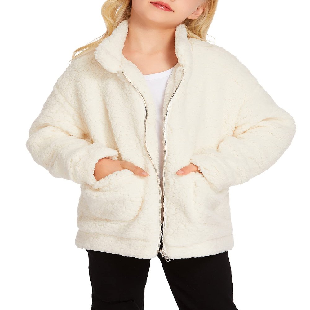 Arshiner Girls' Fleece Full Zip Winter Coats For Girls Beige 5 year