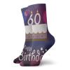 60th Birthday Funky Colorful Cushion Sport Socks,Cartoon Modern Party Cake Quote On Abstract Backdrop,Athletic Cushioned Running Performance Crew Socks For Men/Women,Purple Lilac And Pink -12 inch view 1