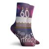 60th Birthday Funky Colorful Cushion Sport Socks,Cartoon Modern Party Cake Quote On Abstract Backdrop,Athletic Cushioned Running Performance Crew Socks For Men/Women,Purple Lilac And Pink -12 inch view 2