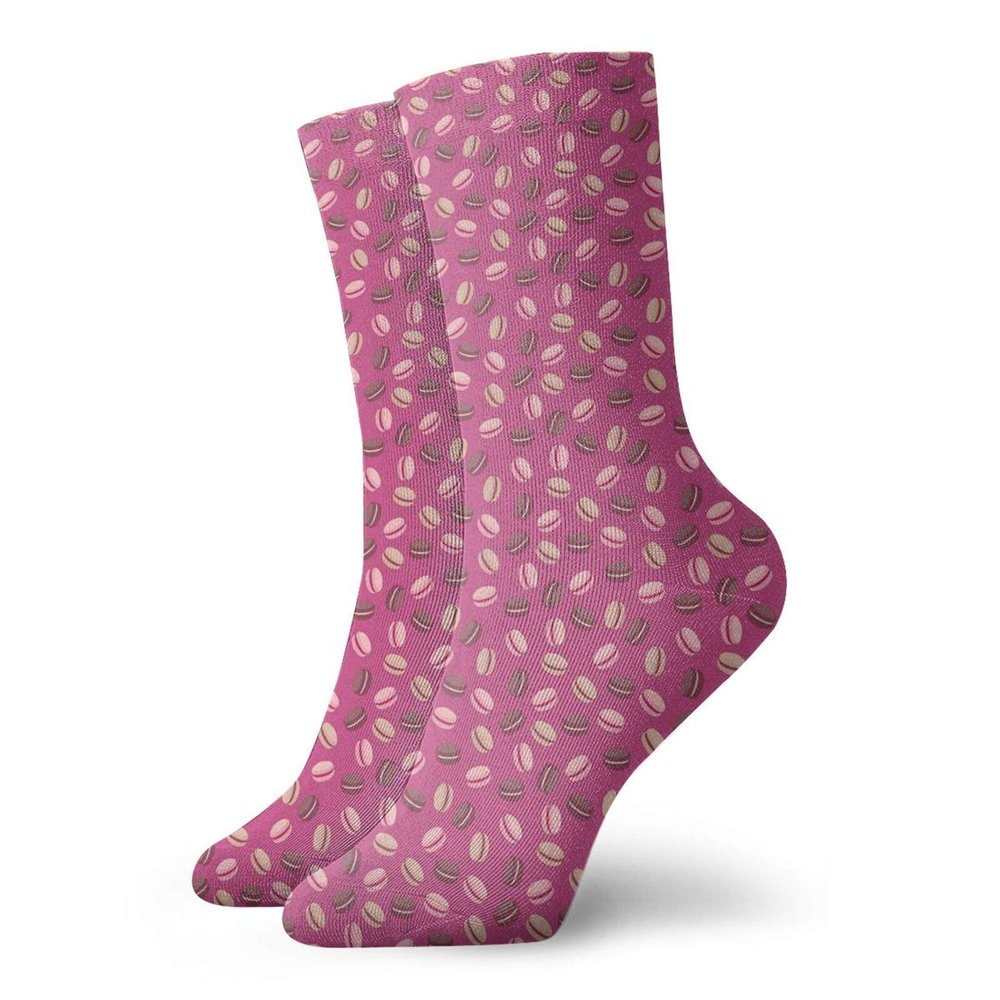 GULTMEE Cookie Funky Colorful Cushion Sport Socks,Macaroons With Cream In Between Floating,Athletic Cushioned Running Performance Crew Socks For Men/Women,Pale Fuchsia Dried Rose Pale Pink -12 inch
