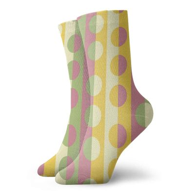 GULTMEE Funky Colorful Cushion Sport Socks,Retro Textured Circle Geometric Shapes Over Striped Grid Background Soft Design,Athletic Cushioned Running Performance Crew Socks For Men/Women, -12 inch