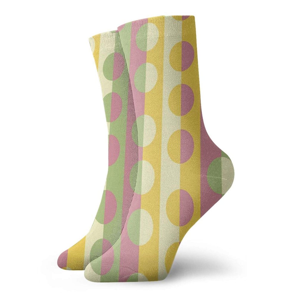 GULTMEE Funky Colorful Cushion Sport Socks,Retro Textured Circle Geometric Shapes Over Striped Grid Background Soft Design,Athletic Cushioned Running Performance Crew Socks For Men/Women, -12 inch