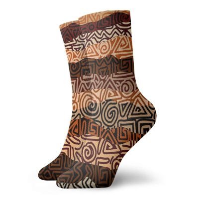 GULTMEE Vintage Funky Colorful Cushion Sport Socks,Ethnic Strikes In Brown Colors Ancient,Athletic Cushioned Running Performance Crew Socks For Men/Women,Multicolor -12 inch