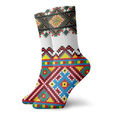 Ethnic Funky Colorful Cushion Sport Socks,Retro Ukrainian Ornament Traditional Cultural Folklore Heritage Artful,Athletic Cushioned Running Performance Crew Socks For Men/Women,Multicolor -12 inch