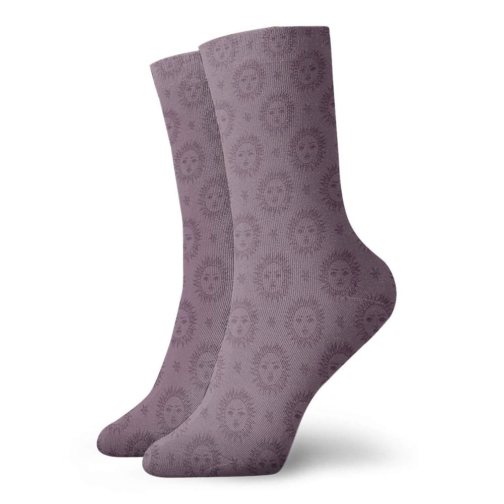Sun Fashion Compression Socks,Esoteric With Hand Drawn Style Figures Sun With A Face And Stars Cosmos Magic,Performance Polyester Cushioned Athletic Crew Socks for Running,Athletic,Dark Mauve -12 inch