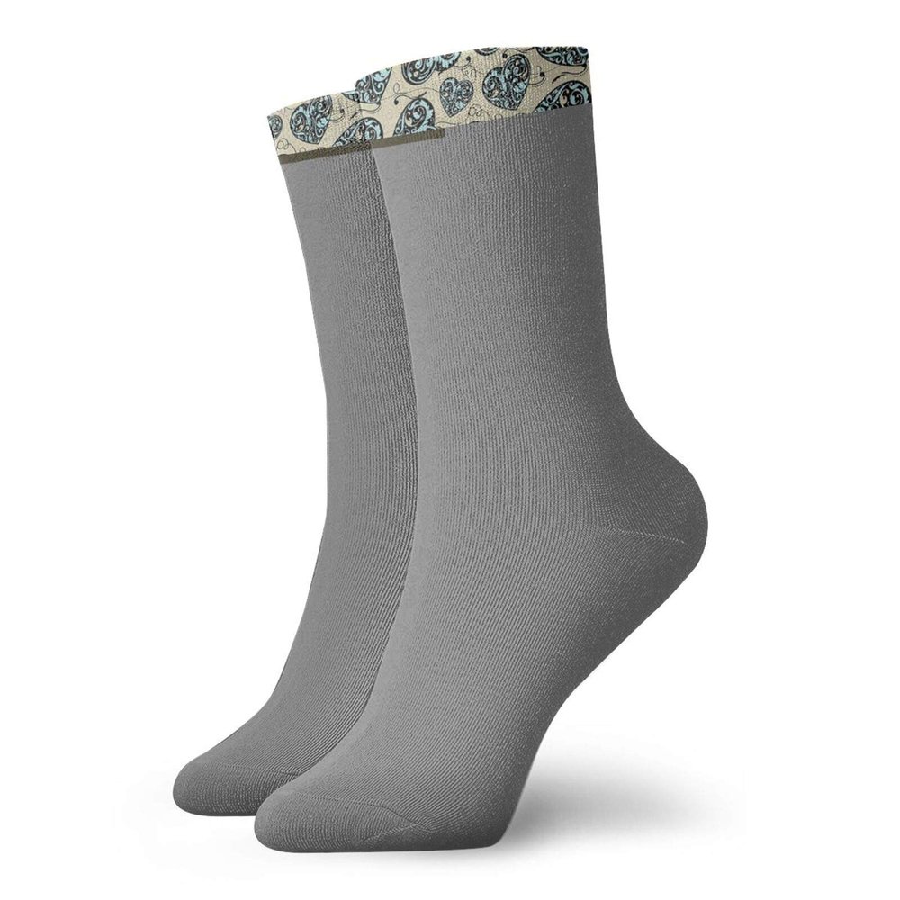 GULTMEE Valentines Funky Colorful Cushion Sport Socks,Lace With Leaves And Swirled Lines,Athletic Cushioned Running Performance Crew Socks For Men/Women,Aqua Tan Black -12 inch