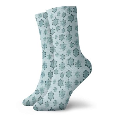 GULTMEE Teal Funky Colorful Cushion Sport Socks,Wintertime Inspiration Ornate Abstract Snowflakes In,Athletic Cushioned Running Performance Crew Socks For Men/Women,Pale Blue Teal Grey -12 inch