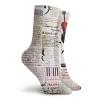 Old Newspaper Decor Funny Compression Socks Women and Men,Classical Music Theme Instruments Piano Violin Notes Symbols,Best for Circulation,Running,Athletic,Nurse,Travel,Ruby Light Pink Black -12 inch view 2