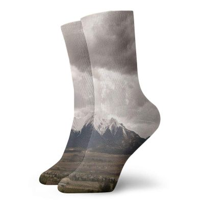 Kansas Funny Compression Socks Women and Men,Clouds And Snow Capped Mountains In Colorado Dramatic Sky Overcast Gloomy Weather,Best for Circulation,Running,Athletic,Nurse,Travel,Multicolor -12 inch