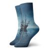 GULTMEE Pirate Ship Funky Colorful Cushion Sport Socks,Ship On Dark Blue Sea With,Athletic Cushioned Running Performance Crew Socks For Men/Women,Dark Blue Light Blue Black -12 inch view 1