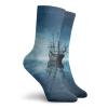 GULTMEE Pirate Ship Funky Colorful Cushion Sport Socks,Ship On Dark Blue Sea With,Athletic Cushioned Running Performance Crew Socks For Men/Women,Dark Blue Light Blue Black -12 inch view 2