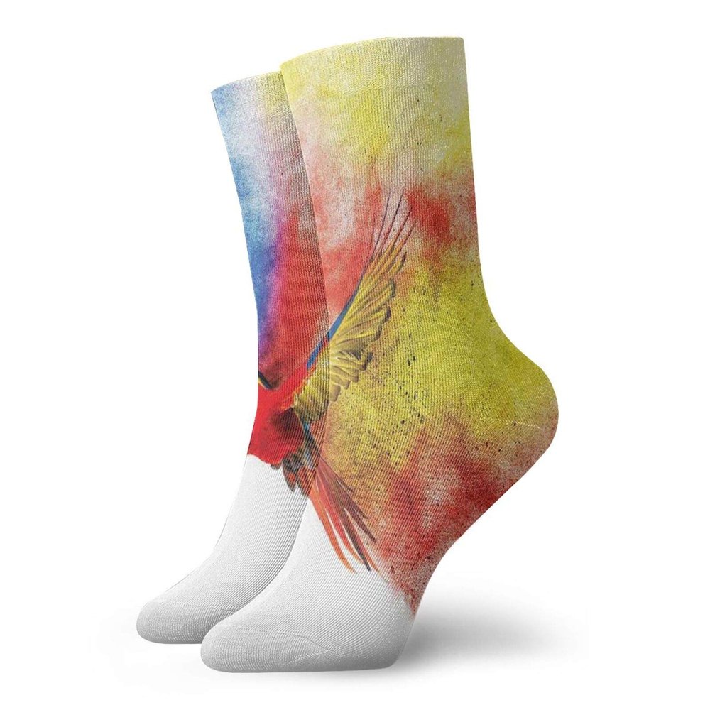 GULTMEE Funny Compression Socks Women and Men,Flying Parrot With Colorful Storm Cloud On The Back Feathers Fantasy Illustration Print,Best for Circulation,Running,Athletic,Nurse,Travel, -12 inch
