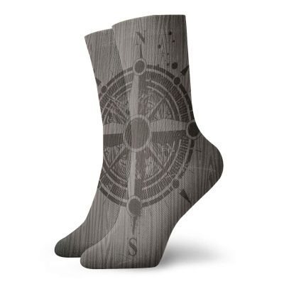 Compass Funny Compression Socks Women and Men,Drawing Of A Sailing Compass On A Wooden Surface In Computer Generated Art,Best for Circulation,Running,Athletic,Nurse,Travel,Umber Dark Brown -12 inch