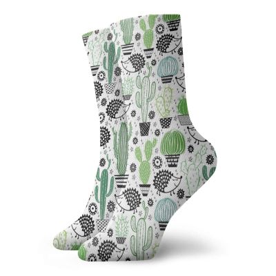 Cactus Funky Colorful Cushion Sport Socks,Cartoon Inspired Drawing Of Cute Hedgehog Animals Saguaro And Prickly Pear,Athletic Cushioned Running Performance Crew Socks For Men/Women,Multicolor -12 inch