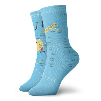 GULTMEE Funny Compression Socks Women and Men,Political Map With Capital Suva And Main Cities,Best for Circulation,Running,Athletic,Nurse,Travel, -12 inch