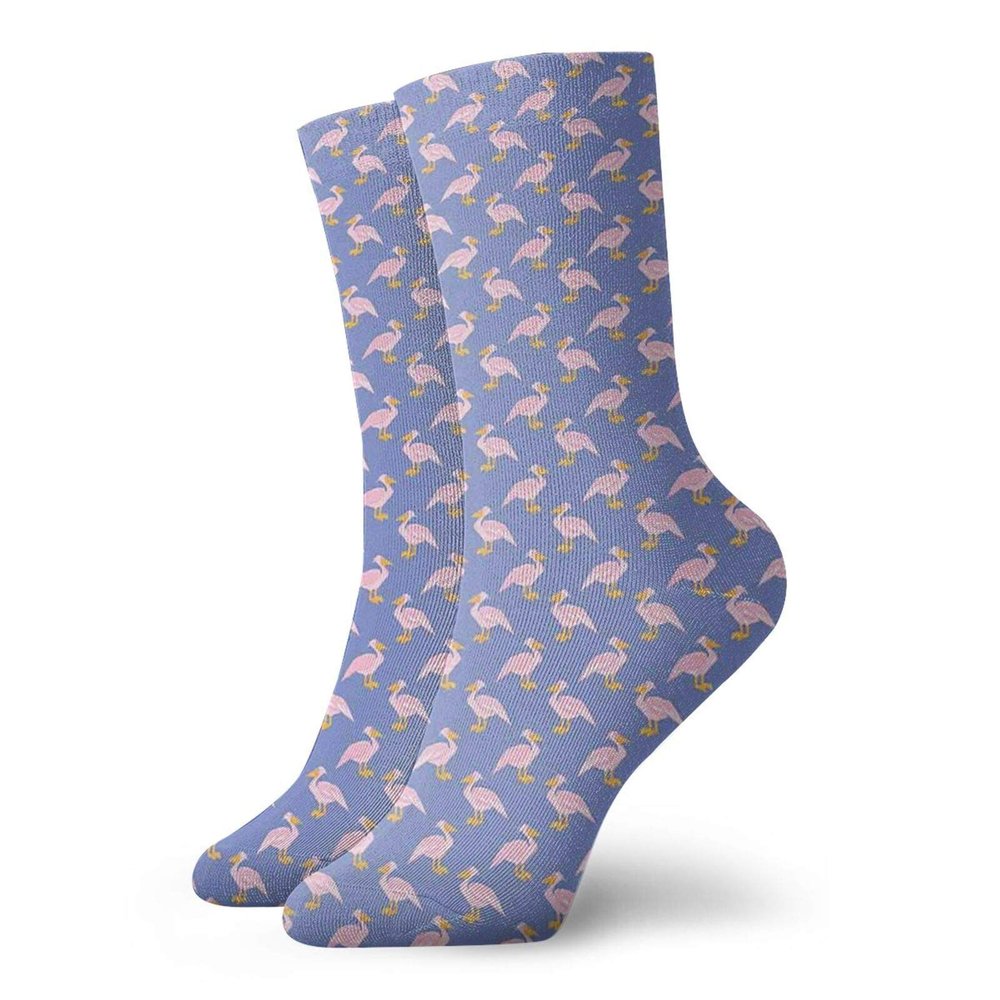 Pelican Fashion Compression Socks,Exotic Pink Aquatic Birds With Orange Beaks And Feet,Performance Polyester Cushioned Athletic Crew Socks for Running,Athletic,Lavender Blue Pale Pink Orange -12 inch