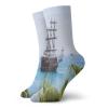 Pirate Funny Compression Socks Women and Men,Sailing Yacht In Clear Blue Sea Palm Trees Sunny Summer Day Exploration,Best for Circulation,Running,Athletic,Nurse,Travel,Brown Pale Blue Green -12 inch view 1