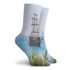 Pirate Funny Compression Socks Women and Men,Sailing Yacht In Clear Blue Sea Palm Trees Sunny Summer Day Exploration,Best for Circulation,Running,Athletic,Nurse,Travel,Brown Pale Blue Green -12 inch view 2