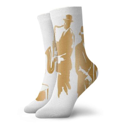GULTMEE Funky Colorful Cushion Sport Socks,Vintage Style Illustration Of Jazz Band Playing The Blues Music Home Vibes Art,Athletic Cushioned Running Performance Crew Socks For Men/Women, -12 inch