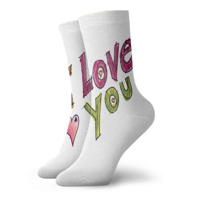 GULTMEE I Love You Funky Colorful Cushion Sport Socks,Hand Drawn Colorful Calligraphy With Phrase,Athletic Cushioned Running Performance Crew Socks For Men/Women,Multicolor -12 inch