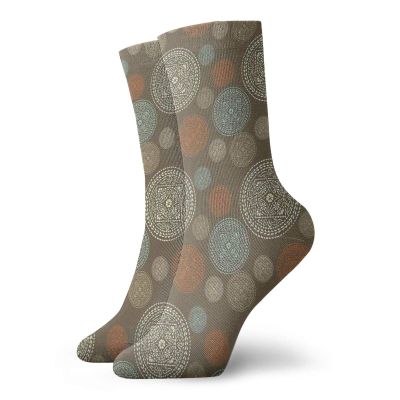 GULTMEE Funky Colorful Cushion Sport Socks,Arabian Boho Circular Motifs With Flowers And Swirls Earth Tones Moroccan Image,Athletic Cushioned Running Performance Crew Socks For Men/Women, -12 inch