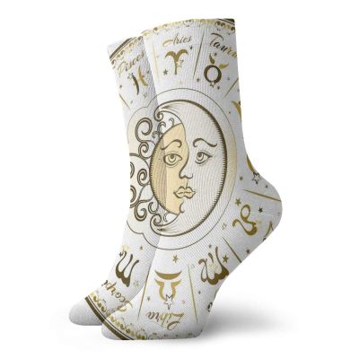 GULTMEE Fashion Compression Socks,Circular Zodiac Chart Apparent Position Of Sun And Moon In Centre Pattern Print,Performance Polyester Cushioned Athletic Crew Socks for Running,Athletic, -12 inch