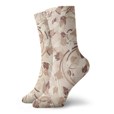 GULTMEE Funny Compression Socks Women and Men,Autumn Leaves In Faded Earthen Tones Fall Season Branches Romance Illustration,Best for Circulation,Running,Athletic,Nurse,Travel, -12 inch