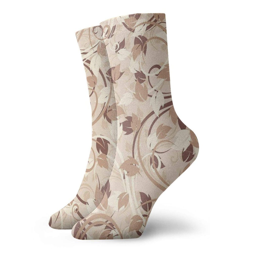 GULTMEE Funny Compression Socks Women and Men,Autumn Leaves In Faded Earthen Tones Fall Season Branches Romance Illustration,Best for Circulation,Running,Athletic,Nurse,Travel, -12 inch