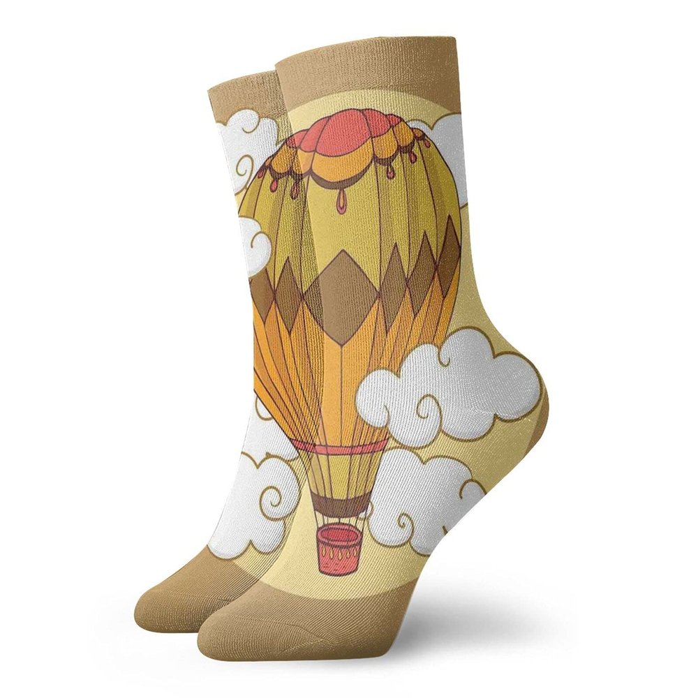 GULTMEE Fashion Compression Socks,Hot Air Balloon In The Sky Dreamy Clouds Fantasy Surreal Retro Adventure,Performance Polyester Cushioned Athletic Crew Socks for Running,Athletic, -12 inch