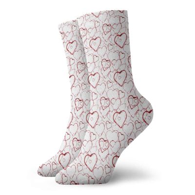GULTMEE Hearts Fashion Compression Socks,Abstract Heart Shape Of Love Adoration Watercolor Valentines Dayd,Performance Polyester Cushioned Athletic Crew Socks for Running,Athletic,Ruby White -12 inch
