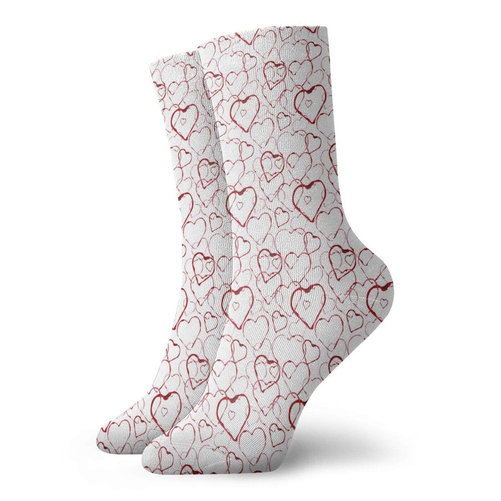 GULTMEE Hearts Fashion Compression Socks,Abstract Heart Shape Of Love Adoration Watercolor Valentines Dayd,Performance Polyester Cushioned Athletic Crew Socks for Running,Athletic,Ruby White -12 inch