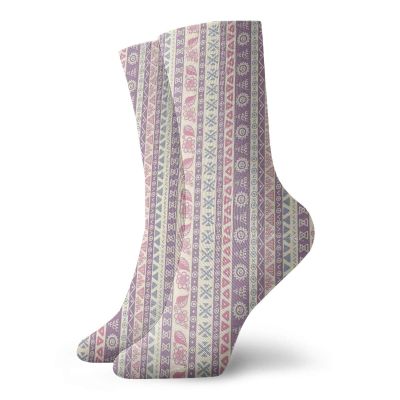 Striped Fashion Compression Socks,Soft Tone With Ancient Ethnic Elements Floral Leaf Archaic American,Performance Polyester Cushioned Athletic Crew Socks for Running,Athletic,Pale Pink Mauve -12 inch