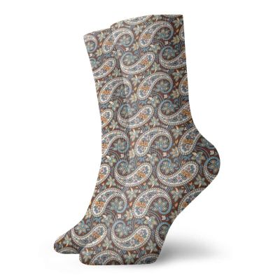 GULTMEE Paisley Funky Colorful Cushion Sport Socks,Vintage Oriental Jacquard Ornate Stylized Ethnic,Athletic Cushioned Running Performance Crew Socks For Men/Women,Redwood Blue Grey -12 inch