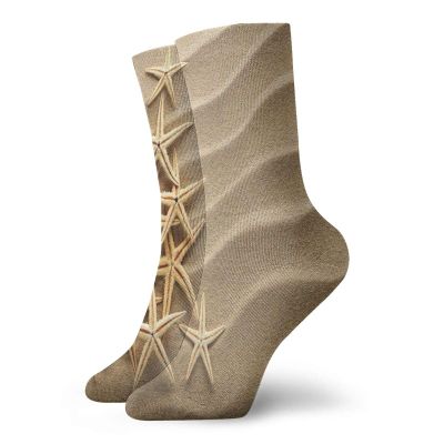 GULTMEE Funky Colorful Cushion Sport Socks,Triangular Shaped Multiple Starfish On Sand Calmness Simplicity Sea,Athletic Cushioned Running Performance Crew Socks For Men/Women, -12 inch