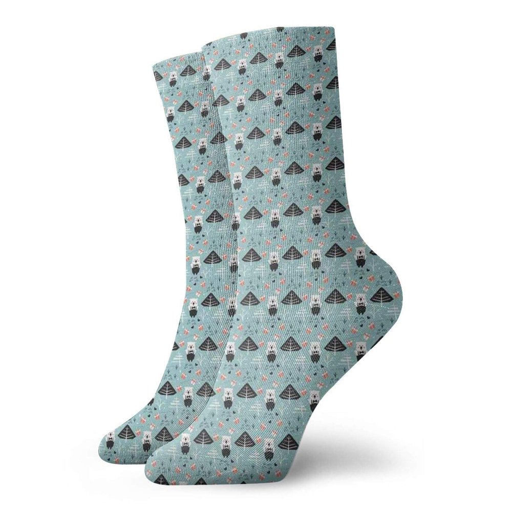 Polar Bear Funny Compression Socks Women and Men,Merry Xmas And Happy New Year Theme Presents Trees And Hearts,Best for Circulation,Running,Athletic,Nurse,Travel,Pale Blue Coral And Black -12 inch