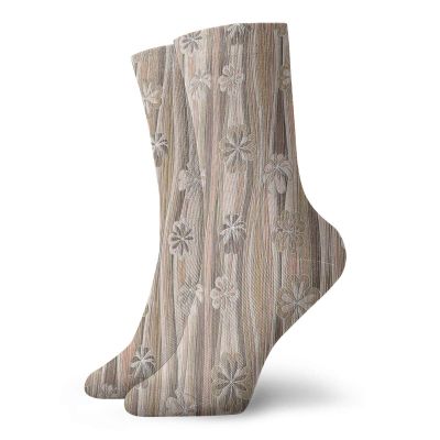 Floral Fashion Compression Socks,Flourishing Spring Flowers Wavy Stripes Vintage Romantic,Performance Polyester Cushioned Athletic Crew Socks for Running,Athletic,SBrown Dark Brown Cinnamon -12 inch