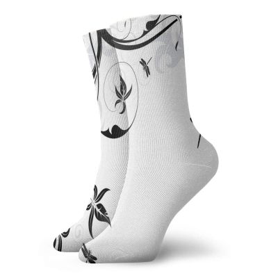 GULTMEE Funky Colorful Cushion Sport Socks,Swirled Floral Background With Damask Curl Branches And Leaves Print,Athletic Cushioned Running Performance Crew Socks For Men/Women, -12 inch