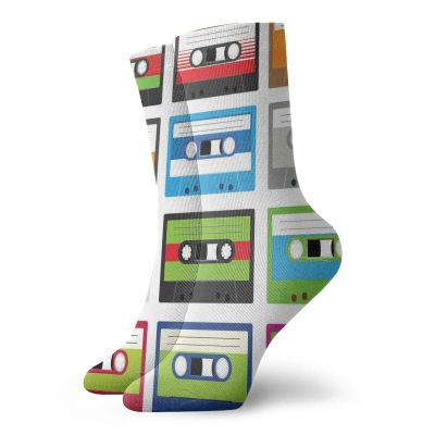 Fashion Compression Socks,Composition Of Retro Plastic Audio Cassettes Tapes Old Technology Entertainment Theme,Performance Polyester Cushioned Athletic Crew Socks for Running,Athletic, -12 inch