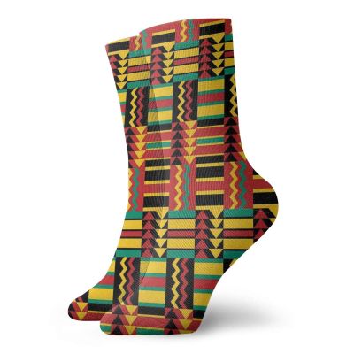 Kente Pattern Fashion Compression Socks,Ethnic With Stripes Triangles And Zigzags Uganda Zimbabwe Nigeria,Performance Polyester Cushioned Athletic Crew Socks for Running,Athletic,Multicolor -12 inch