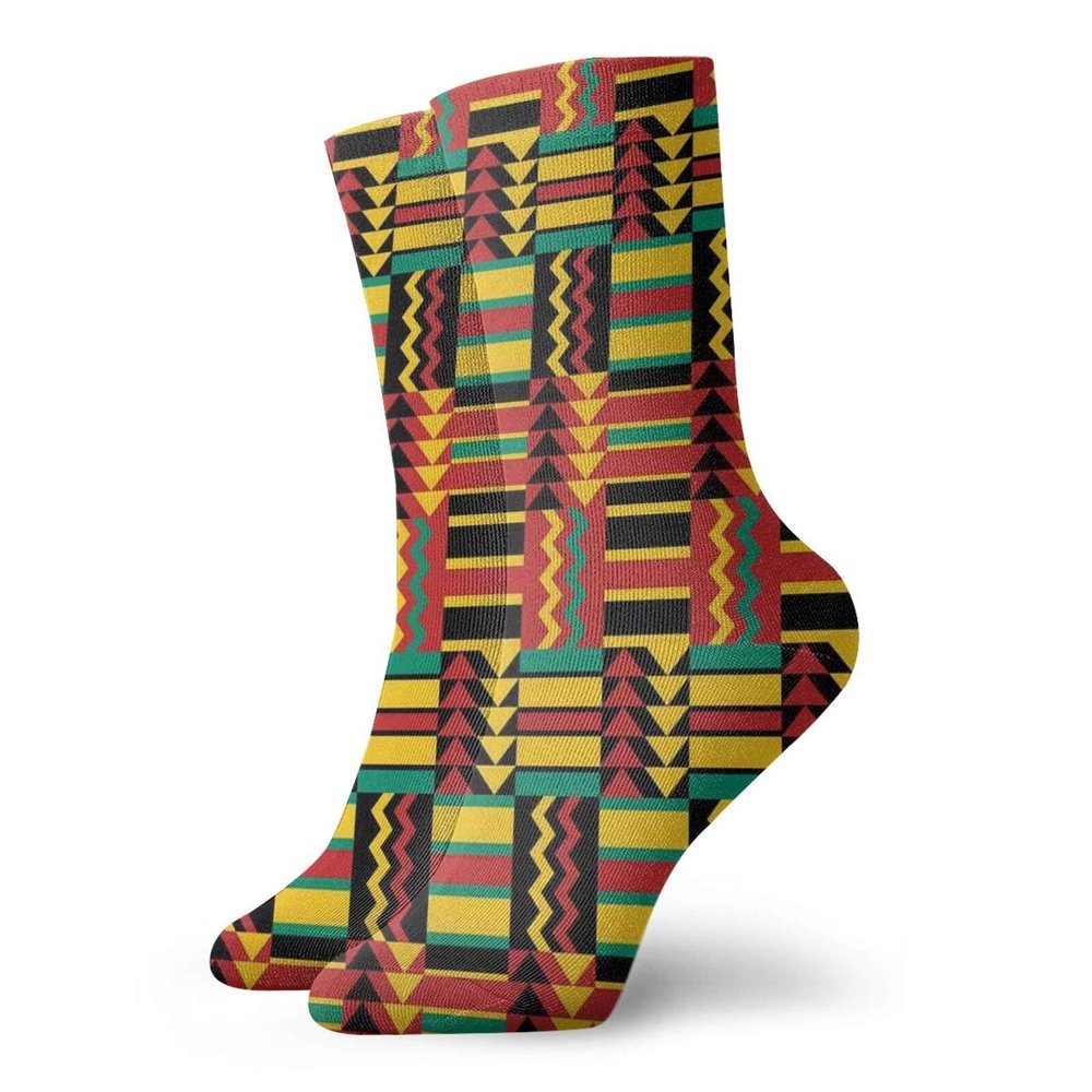 Kente Pattern Fashion Compression Socks,Ethnic With Stripes Triangles And Zigzags Uganda Zimbabwe Nigeria,Performance Polyester Cushioned Athletic Crew Socks for Running,Athletic,Multicolor -12 inch