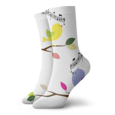 Funky Colorful Cushion Sport Socks,Cute Colorful Birds Singing On Tree Best Happiness Mascots Artsy Humor Illustration,Athletic Cushioned Running Performance Crew Socks For Men/Women, -12 inch