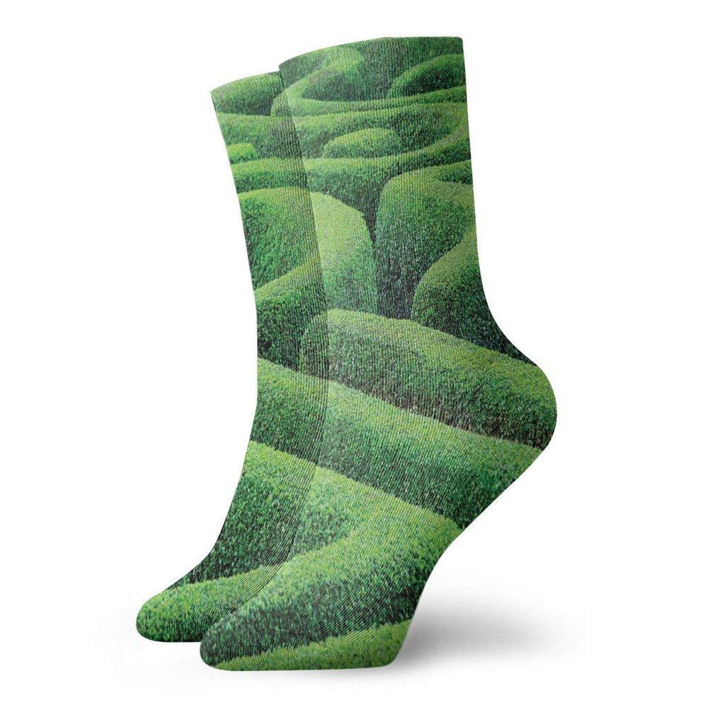 GULTMEE Garden Fashion Compression Socks,Green Plant Maze Growth Ecology And,Performance Polyester Cushioned Athletic Crew Socks for Running,Athletic,Green -12 inch