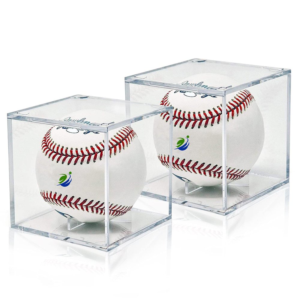 2PCS Baseball Display Case, UV Protected Acrylic Cube Baseball Holder Clear and Square, Sport Collectibles Memorabilia Collectors Display Box for Official Size Baseball