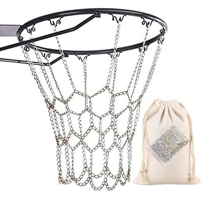 CZ-XING Basketball Net Chain Sports Heavy Duty Galvanized Basket Net Indoor Outdoor Goal Training Basketball Net Hoop Replacement Iron Chain Two Color Nets-Give Portable Bag (Standard 12 Loop)