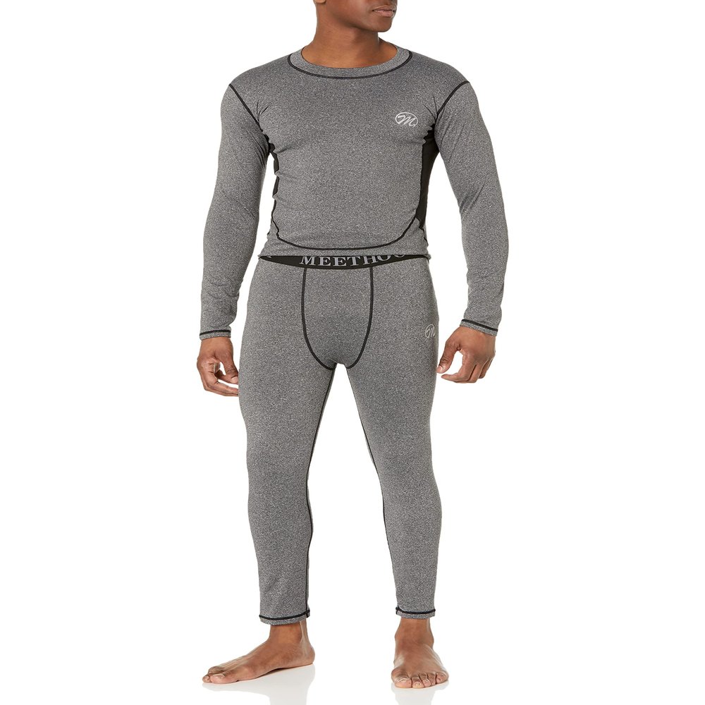 MeetHoo Mens Thermal Underwear Set, Compression Base Layer Sports Long Johns Fleece Lined Winter Gear Running Skiing