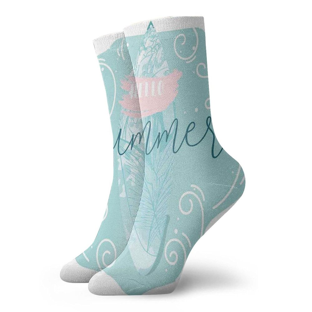 GULTMEE Funky Colorful Cushion Sport Socks,Abstract Curly Sea Background With A Surfboard Jungle Leaves,Athletic Cushioned Running Performance Crew Socks For Men/Women, -12 inch