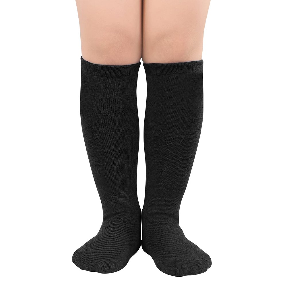 Durio Kids Soft Cotton Socks - Cozy Toddler Girls Knee High Socks - Black