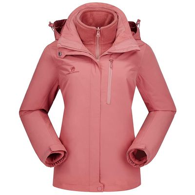 CAMEL CROWN Women's Waterproof Ski Jacket 3 in 1 Winter Coat Windbreaker Snowboard Jackets for Rain Snow Outdoor Hiking Pink XL