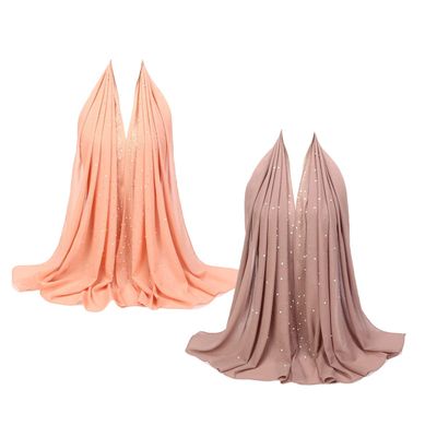 Cntqiang Muslim Wrinkles Pearl Chiffon Hijab Head Scarf Women Solid Bubble Wrap Shawls Long Hejab Shawls (Beige)