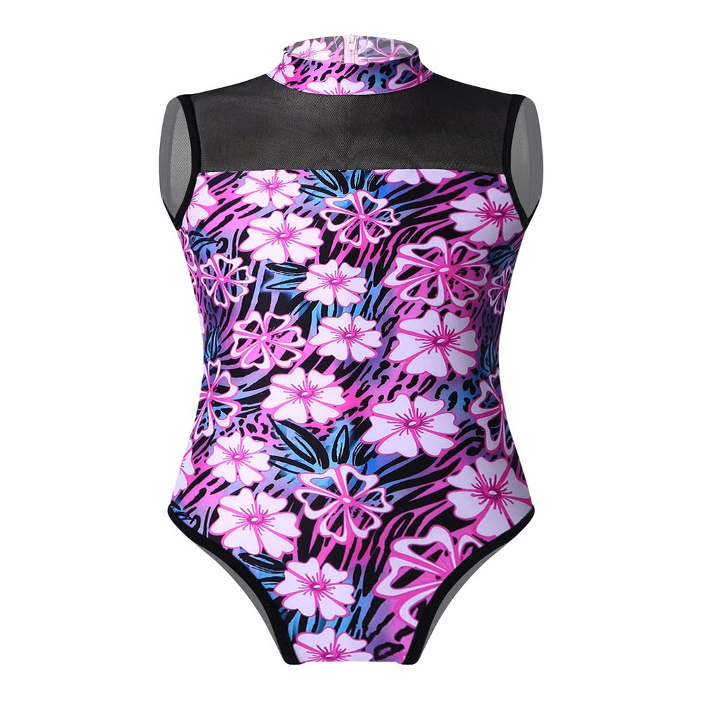 Freebily Kids Girls One Piece Ballet Dance Leotard Sleeveless Hollow Out Back Gymnastics Bodysuit Rose Red 4 Years